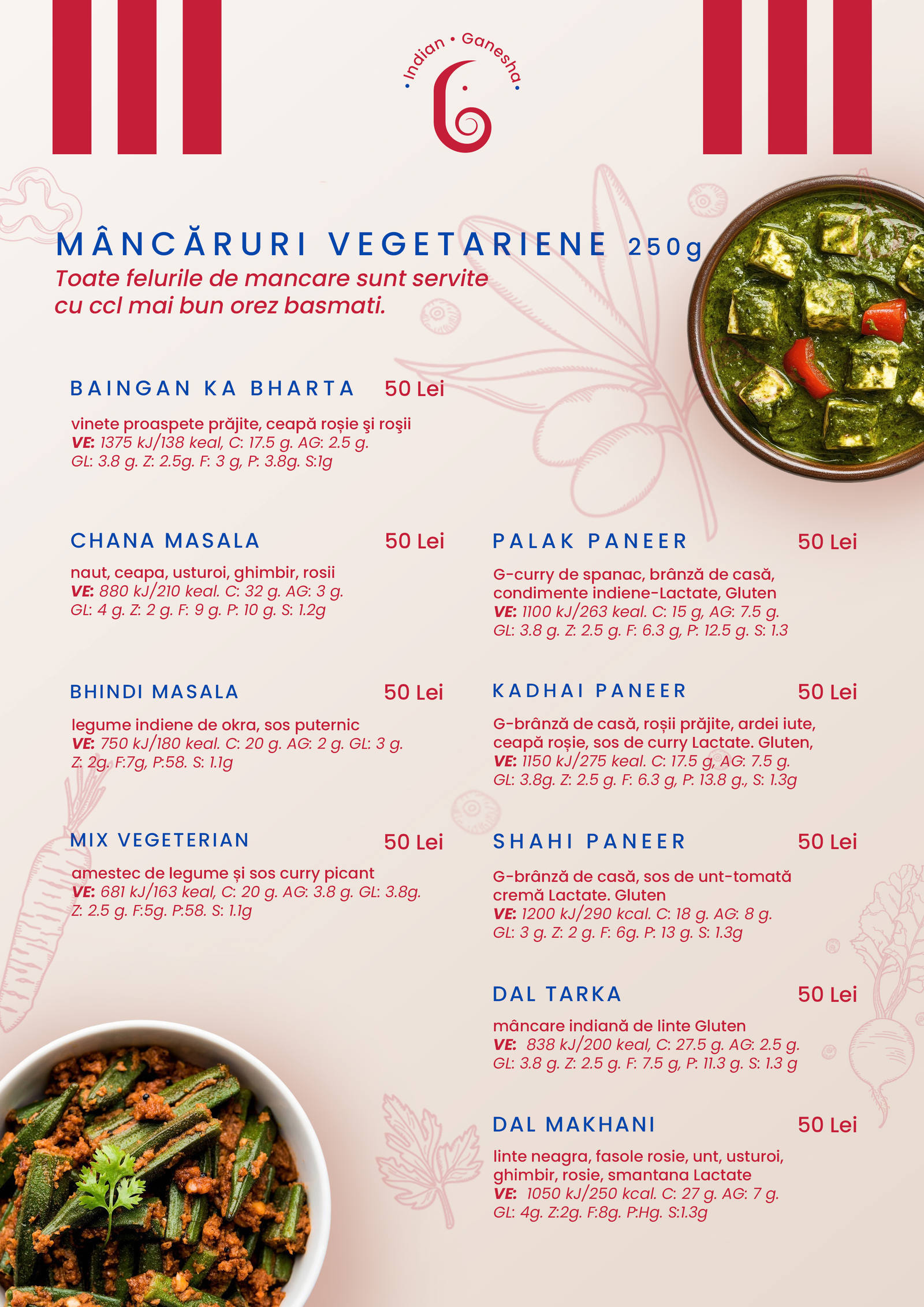 Meniu pagina 3 - mâncăruri vegetariene