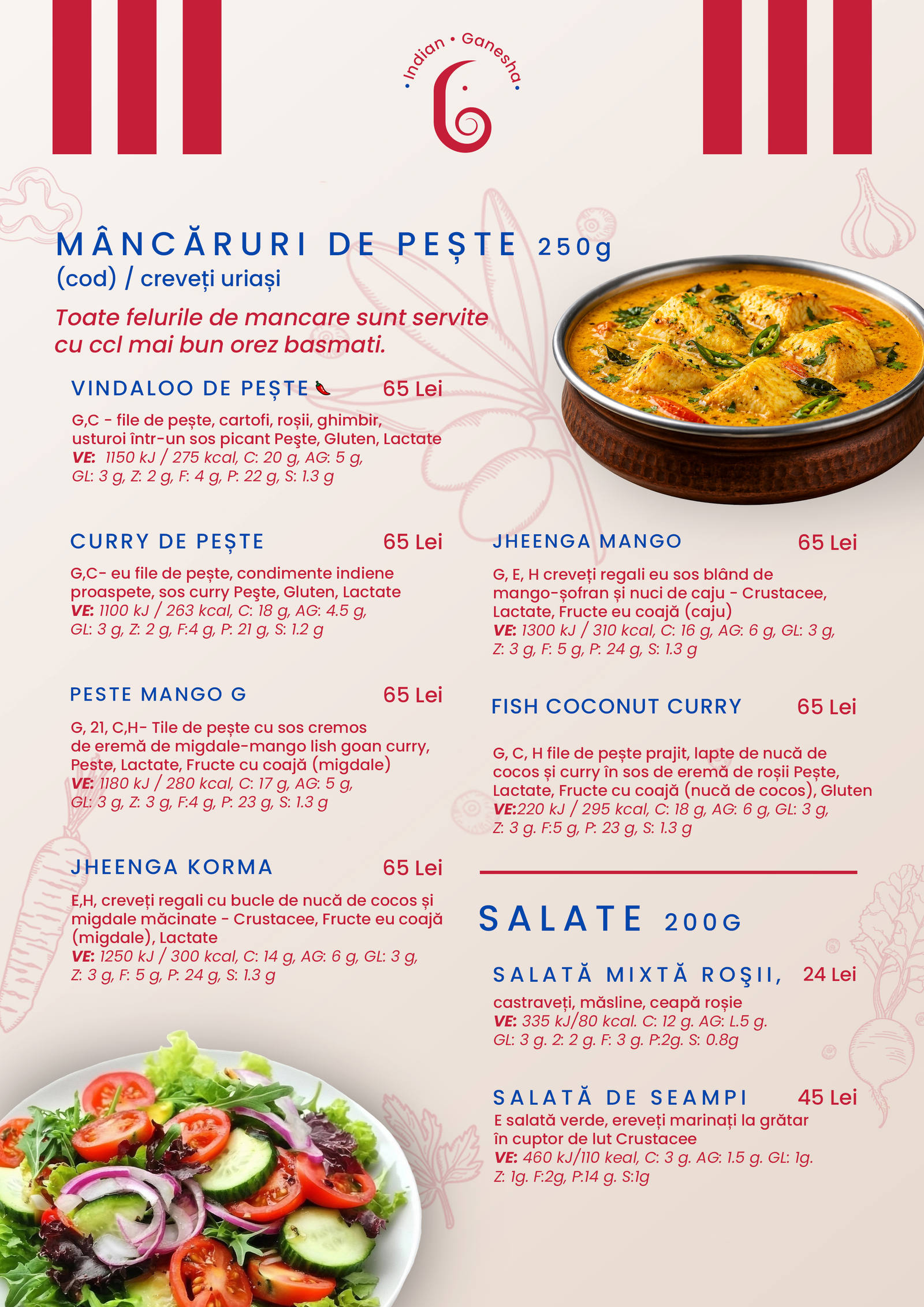 Meniu pagina 4 - preparate din pește și salate