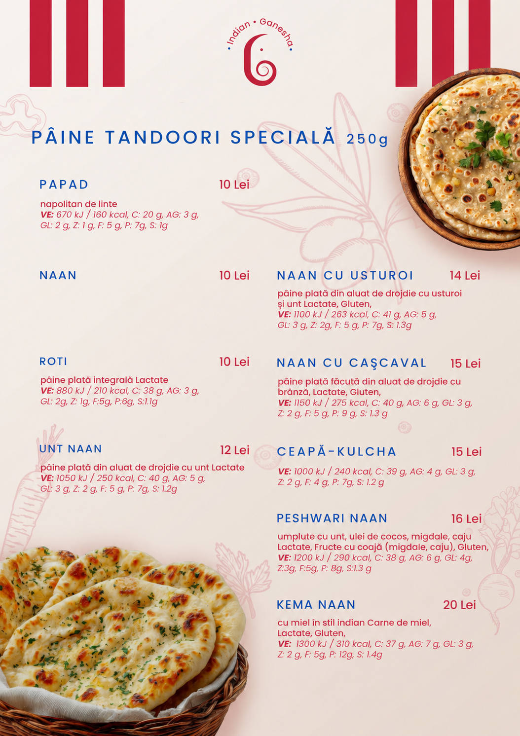 Meniu pagina 6 - pâine tandoori