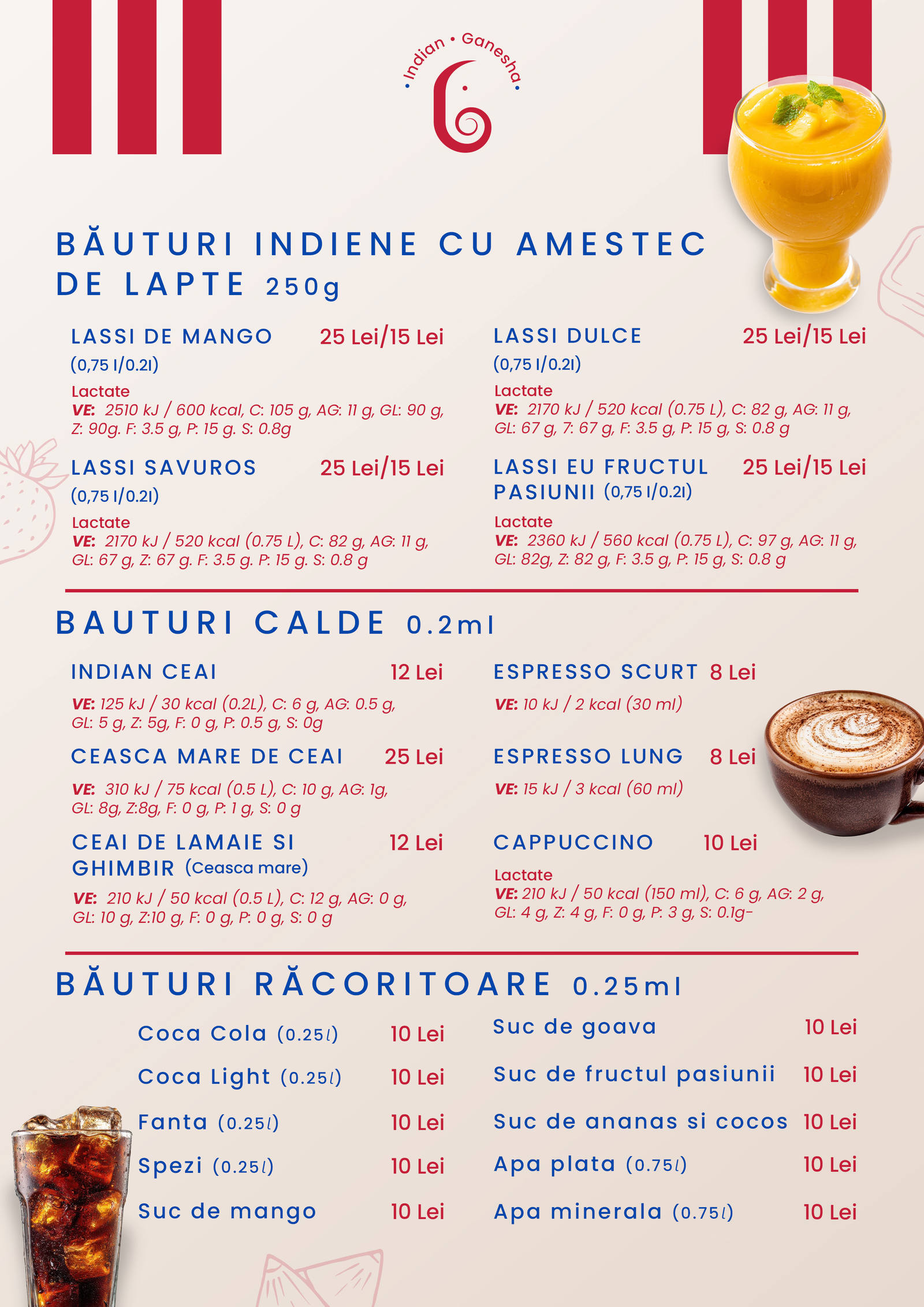 Meniu pagina 12 - băuturi indiene, calde și răcoritoare
