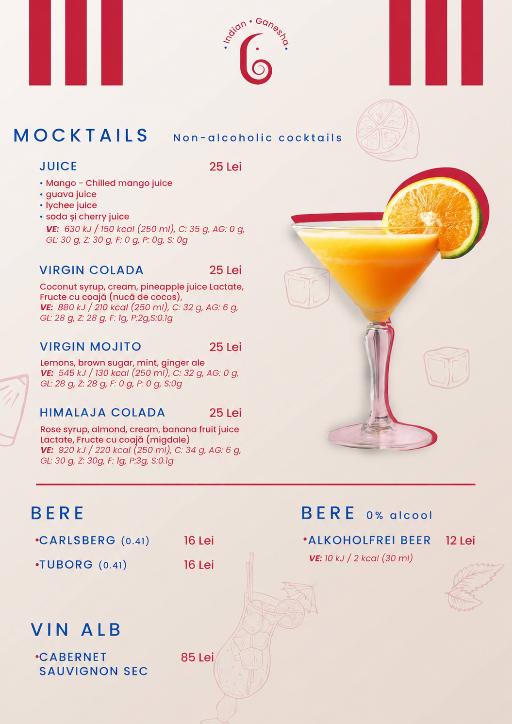 Meniu pagina 13 - mocktailuri, bere și vin